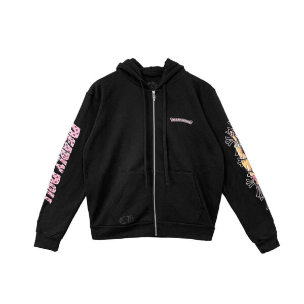 Chrome Hearts Deadly Doll Pink Cross Scroll Logo Zip Up Hoodie