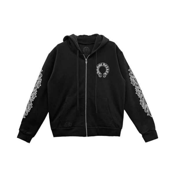 Chrome Hearts Horseshoe Floral Sleeve Zip Up Hoodie