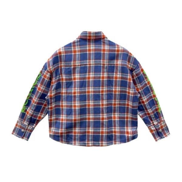 Chrome Hearts Blue & Red Plaid Cropped Cargo Flannel Shirt Jacket