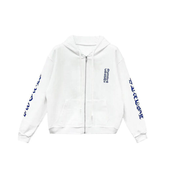 Chrome Hearts Blue Scroll White Zip Up Hoodie