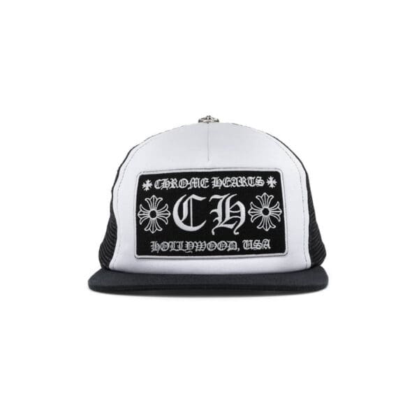 Chrome Hearts CH Hollywood Trucker Hat Black White