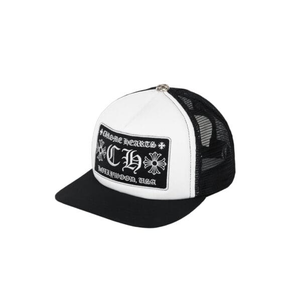 Chrome Hearts CH Hollywood Trucker Hat Black White