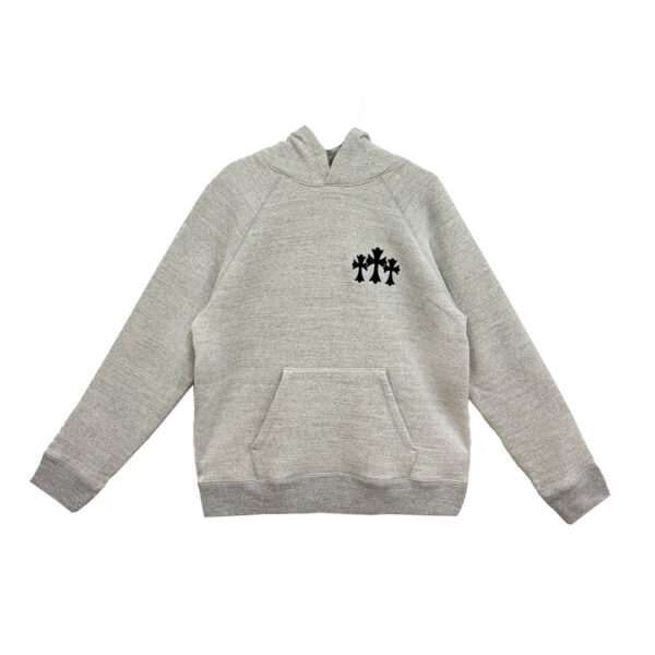 Худи серого цвета с кожаным патчем и логотипом Chrome Hearts