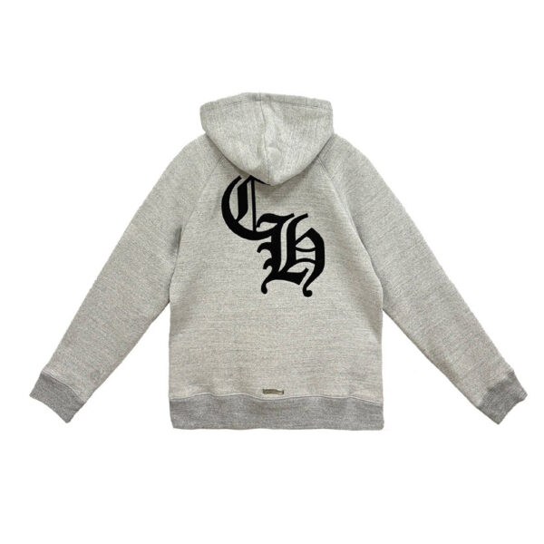 Худи серого цвета с кожаным патчем и логотипом Chrome Hearts